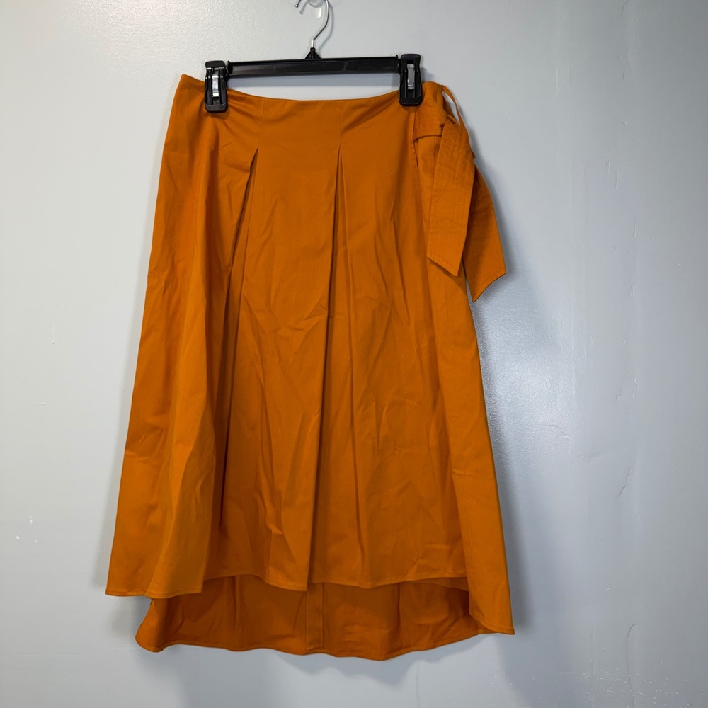 Antonio Melani Orange‎ Pleated High Low Midi Skirt Side Tie Size 8